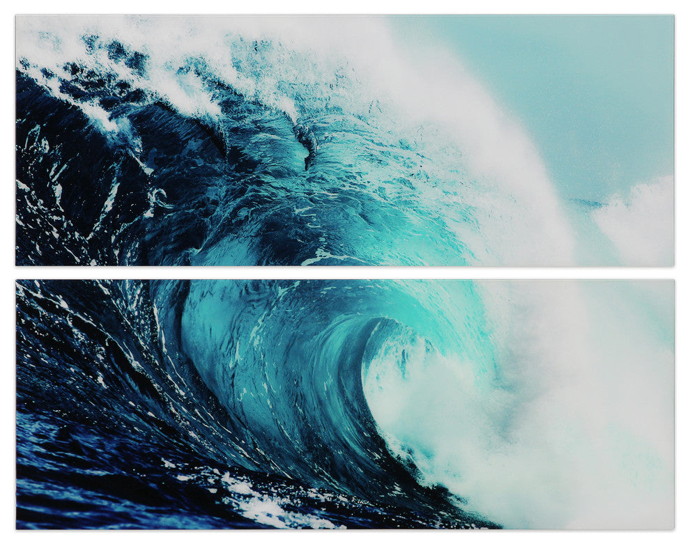 "Blue Wave" Abstract Wall Art Frameless Free Floating Tempered Glass Print