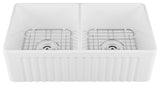 33'' x 18" White Farmhouse Ceramic Kitchen Sink,Reversible Double Bowl Sink