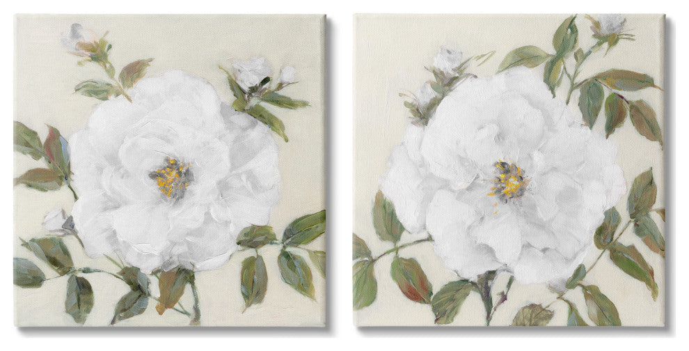 Beautiful Classic Painted Flower With Green Leaves, 2pc, each 24 x 24
