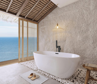 Aaron 59" Soaking Bathtub, Glossy White With Matte Black Trim