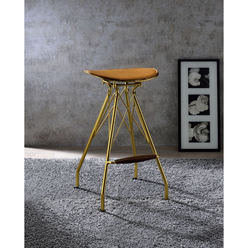 Acme Dragea Bar Stool Set of 2 Whiskey PU and Gold