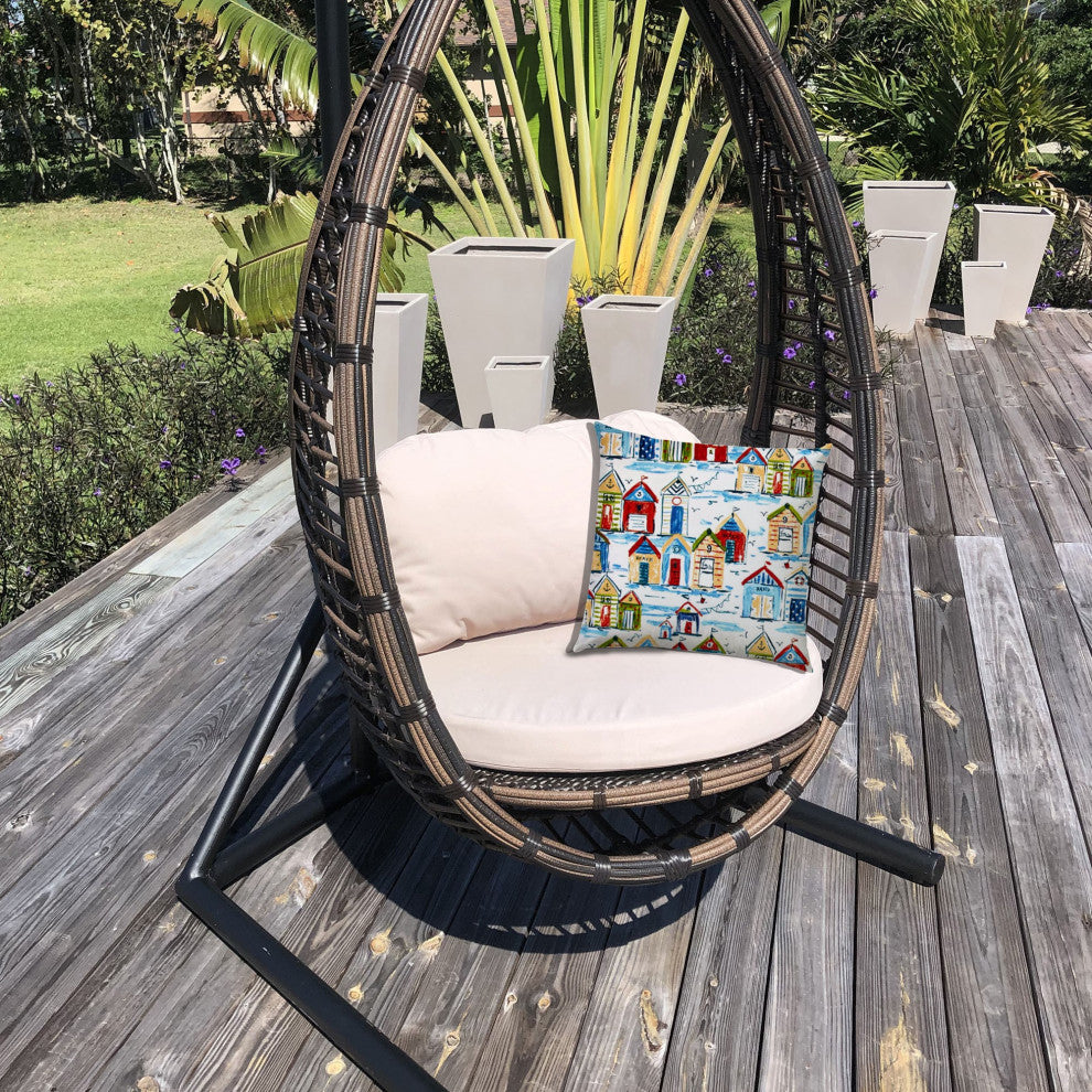20" Blue Beach House Indoor Outdoor Zippered Pillow