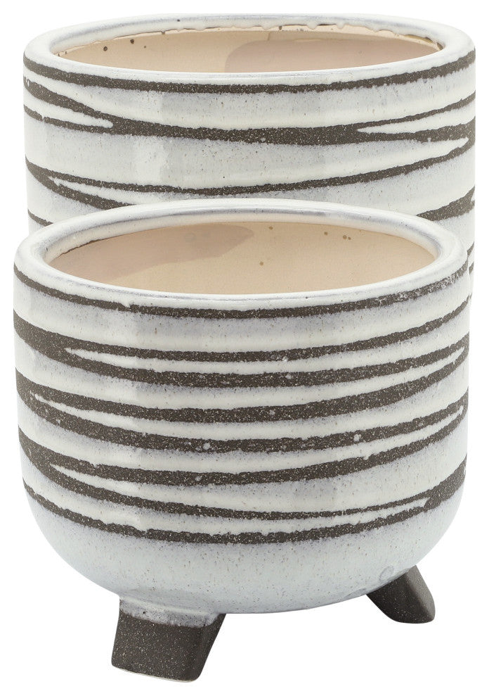 2-Piece Set Ceramic Footed Planter, White