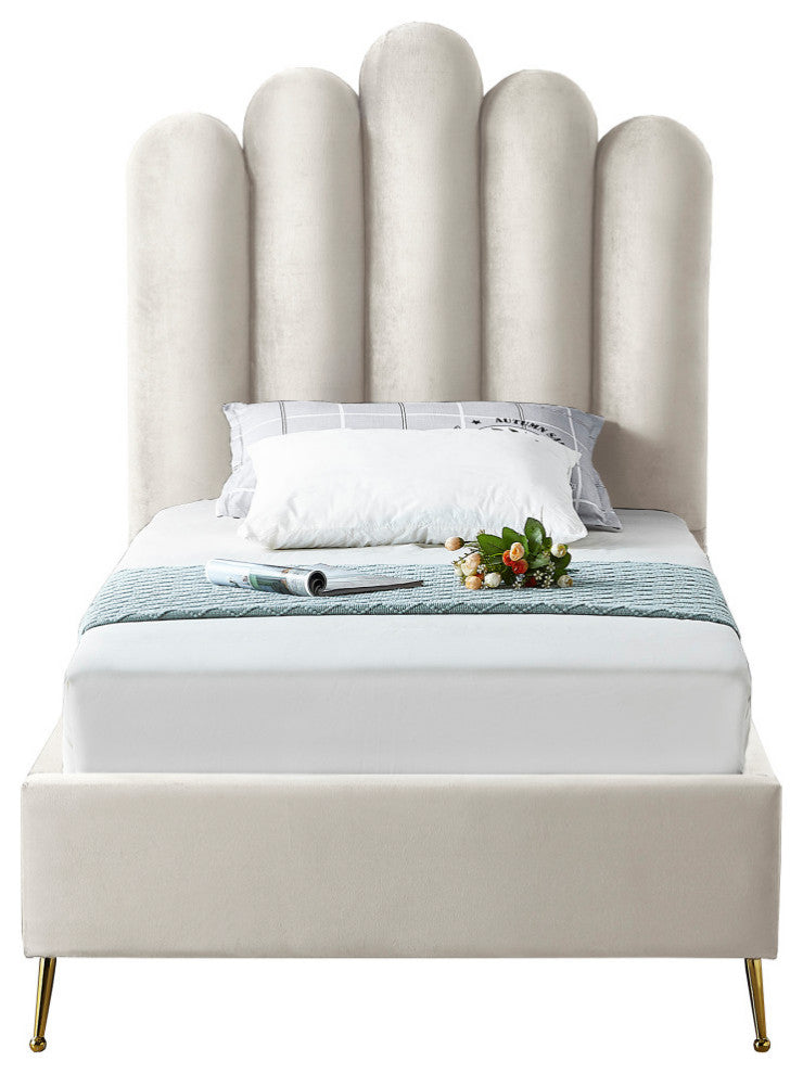 Lily Velvet Bed, Cream, Twin