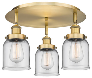 Bell-3 Light 17" Flush Mount-Brushed Brass, Clear Glass Shade