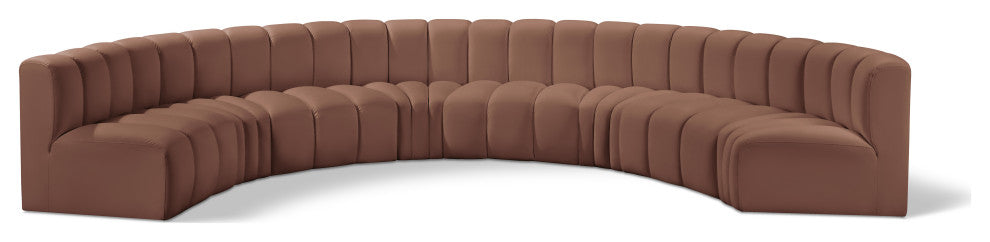 Arc Vegan Leather Upholstered 8-Pc. Inward Curved Modular Sectional, Cognac