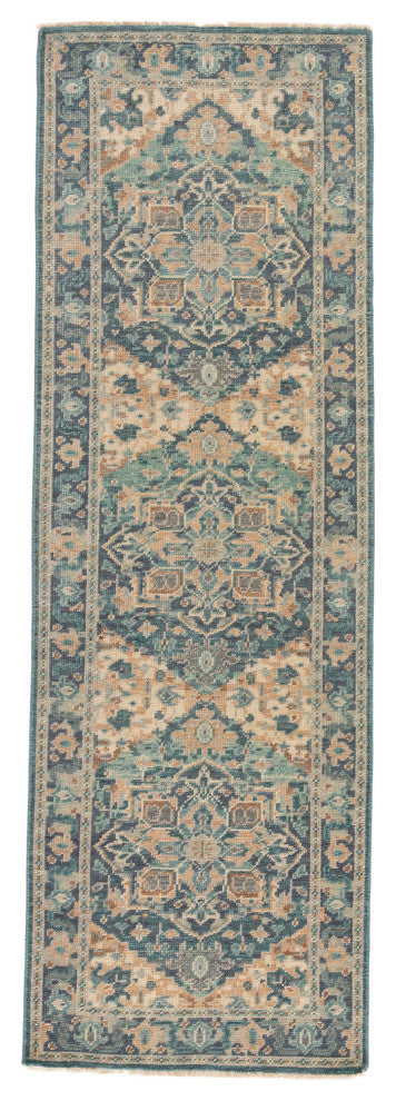 Jaipur Living Elyas Knotted Medallion Blue/Ivory Area Rug, 2'6"x8'