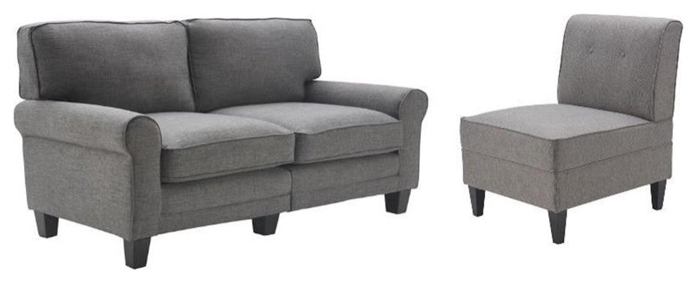 Home Square 2-Piece Set with 73" Sofa and Tufted Slipper Chair in Gray