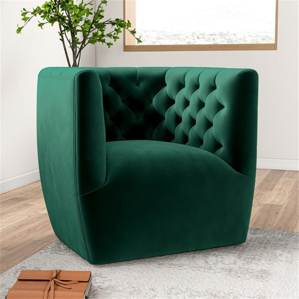 Rose Mid-Century Modern Tufted Back Velvet Swivel Chair  in Green