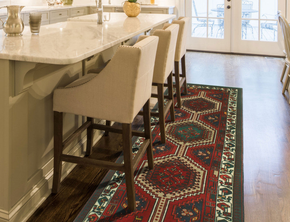 Fine Vintage Distressed Tahira Red/Ivory Runner, 3'4x7'5
