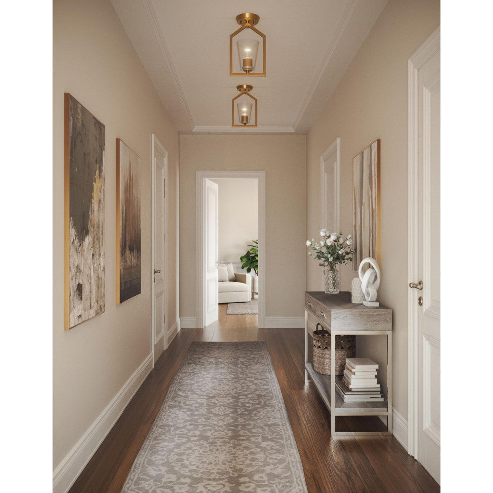 Vertex Collection One-Light Brushed Gold Clear Glass Semi-Flush Mount