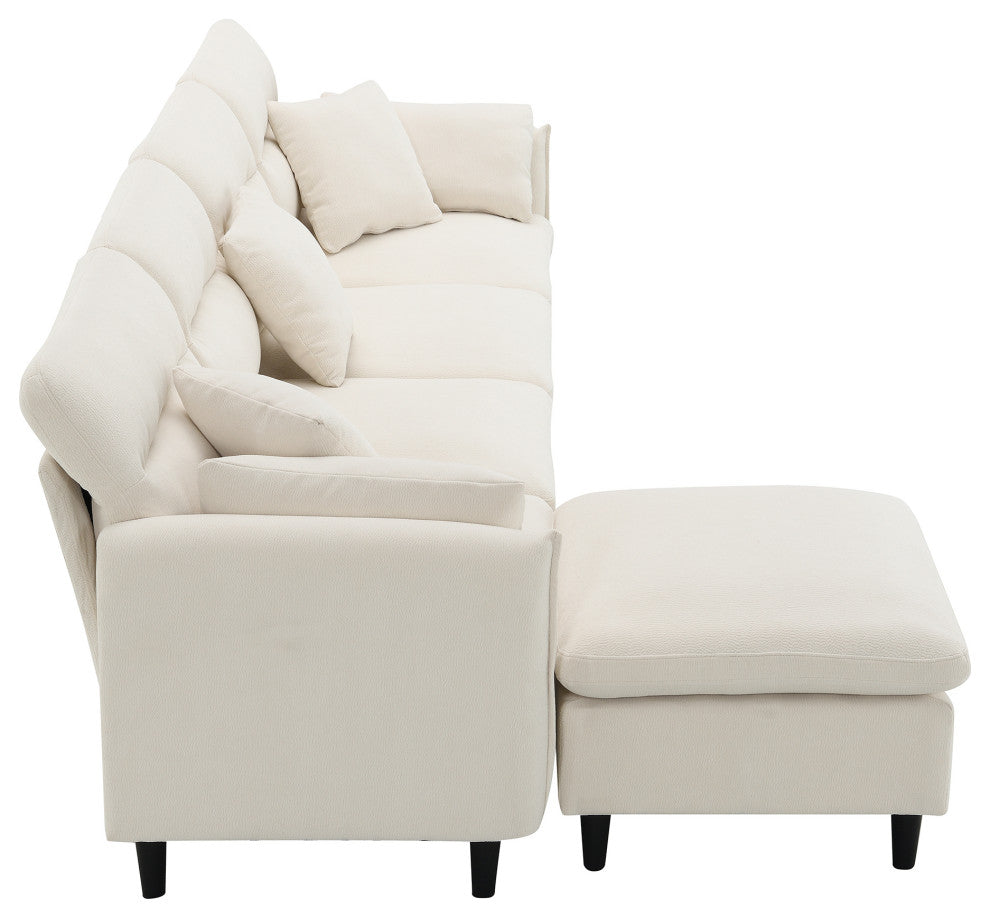 GDF Studio Modern Convertible L-Shaped Sectional Sofa With Ottoman, Beige