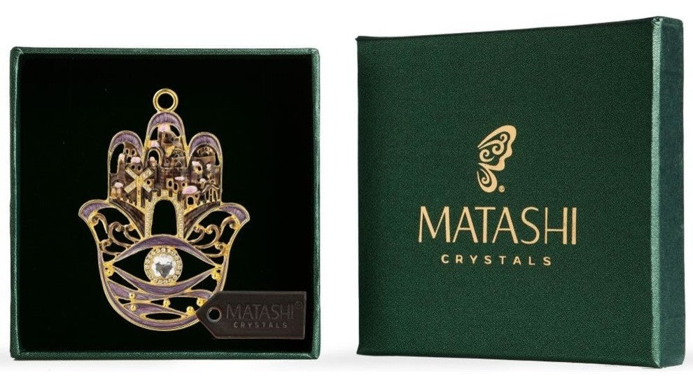 Hanging Hamsa Purple City Wall decor Pewter Traditional Hamsa Decoration