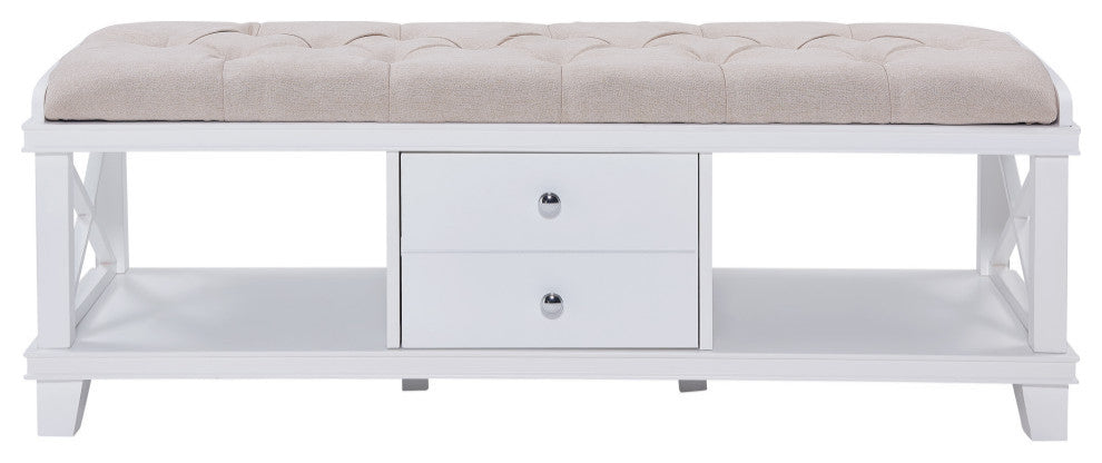 Condray White Upholstered Storage Bench