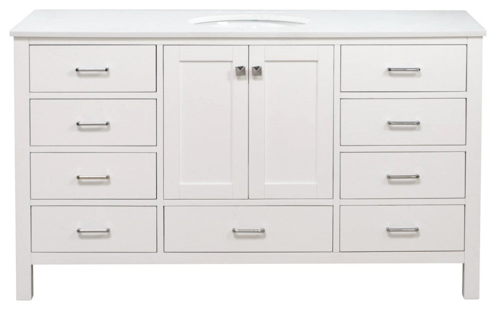 Horizon 60" Single Bathroom Vanity Top, White, Engineered White