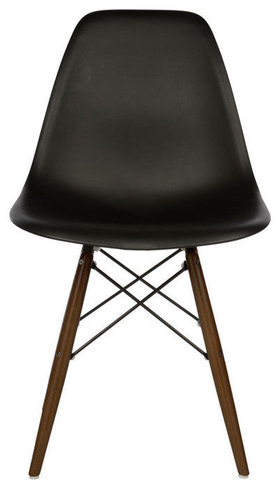 DSW Black Plastic Dining Shell Chair, Dark Walnut Wood, Set of 2