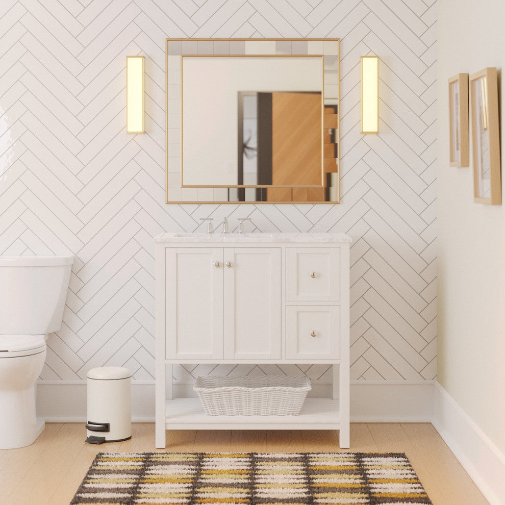 Lakeshore 36" Bathroom Vanity, White, Engineered Carrara