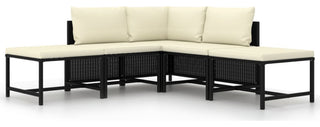 vidaXL 5 Piece Patio Sofa Set With Cushions Black Poly Rattan