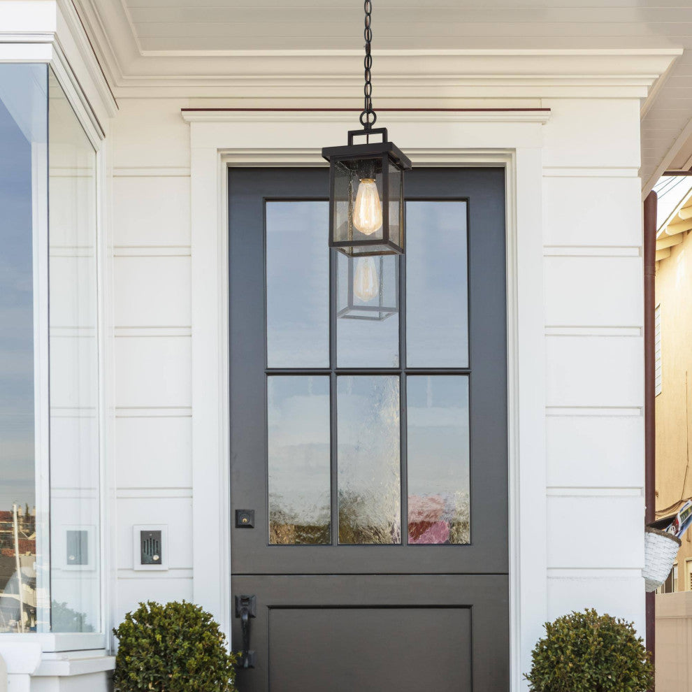LNC 1-Light Industrial Outdoor Wall Lantern with Seeded Glass Panels, Single Pendant