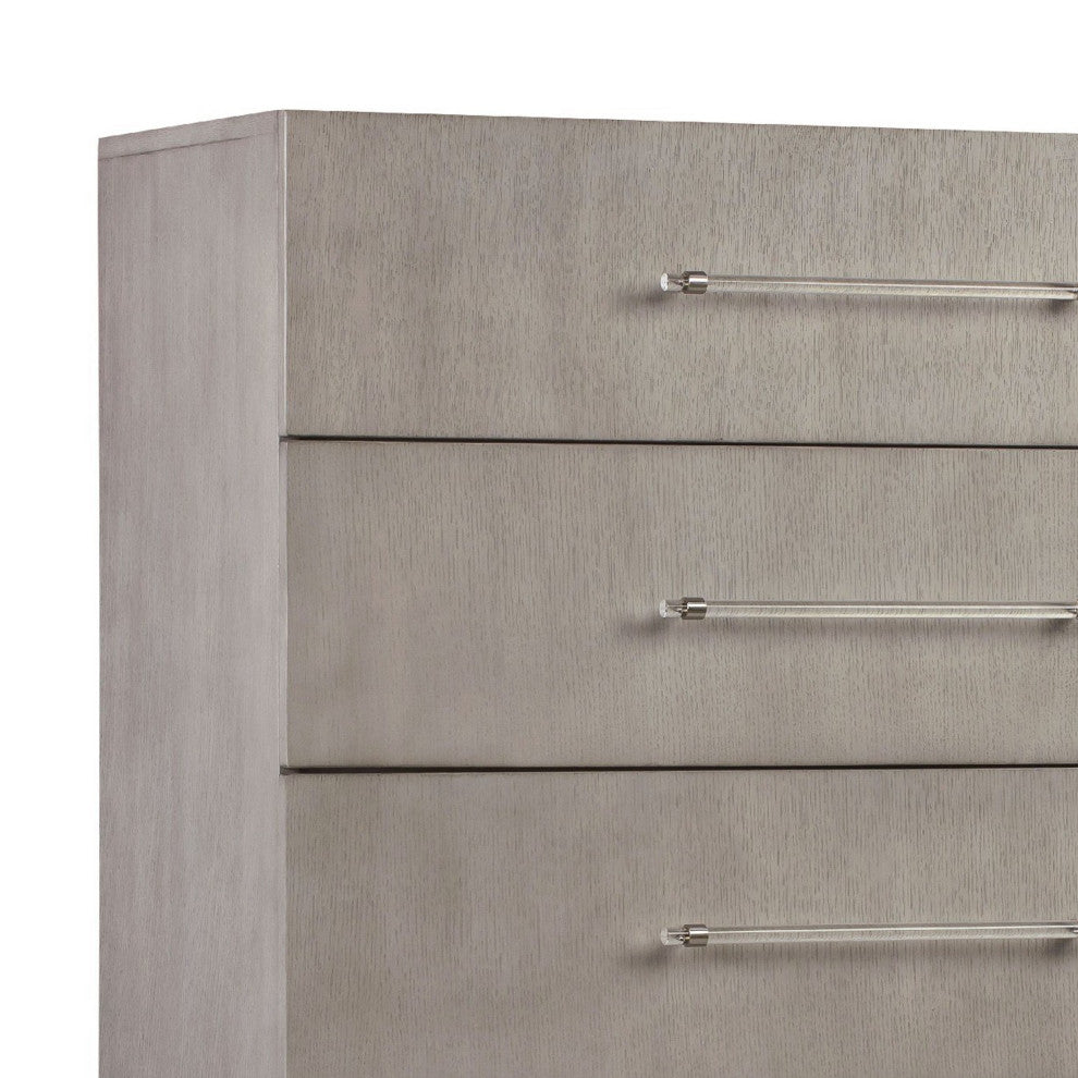Benzara BM273045 54" Wood 5 Drawer Tall Chest Dresser With Clear Handles, Gray