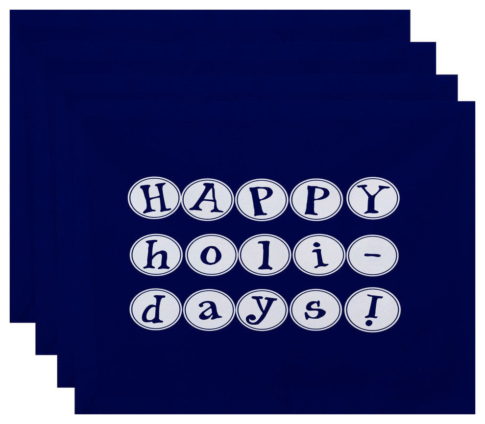 18"x14" Happy Holidays, Word Print Placemat, Blue, Set of 4