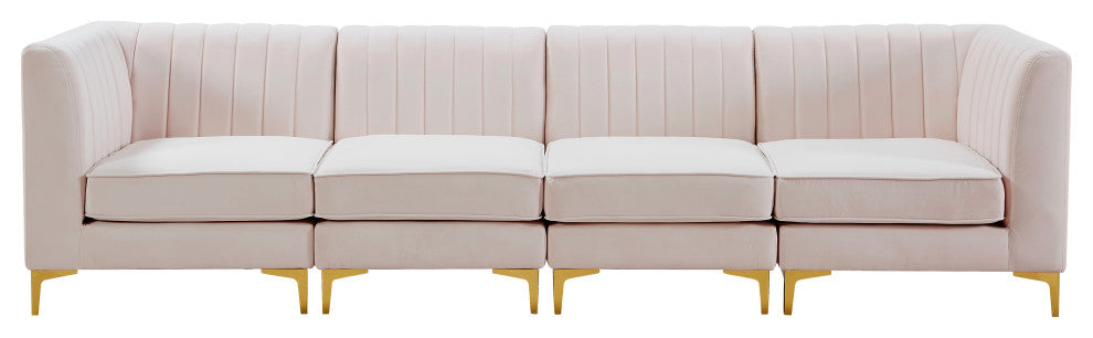 Alina Velvet Upholstered 4-Piece Modular Sectional, Pink