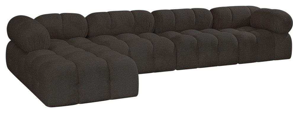 Ames Boucle Fabric L-Shaped Modular Sectional, Brown, 5-Piece: 2 Armless Chair, 2 Corner Chair, 1 Ottoman
