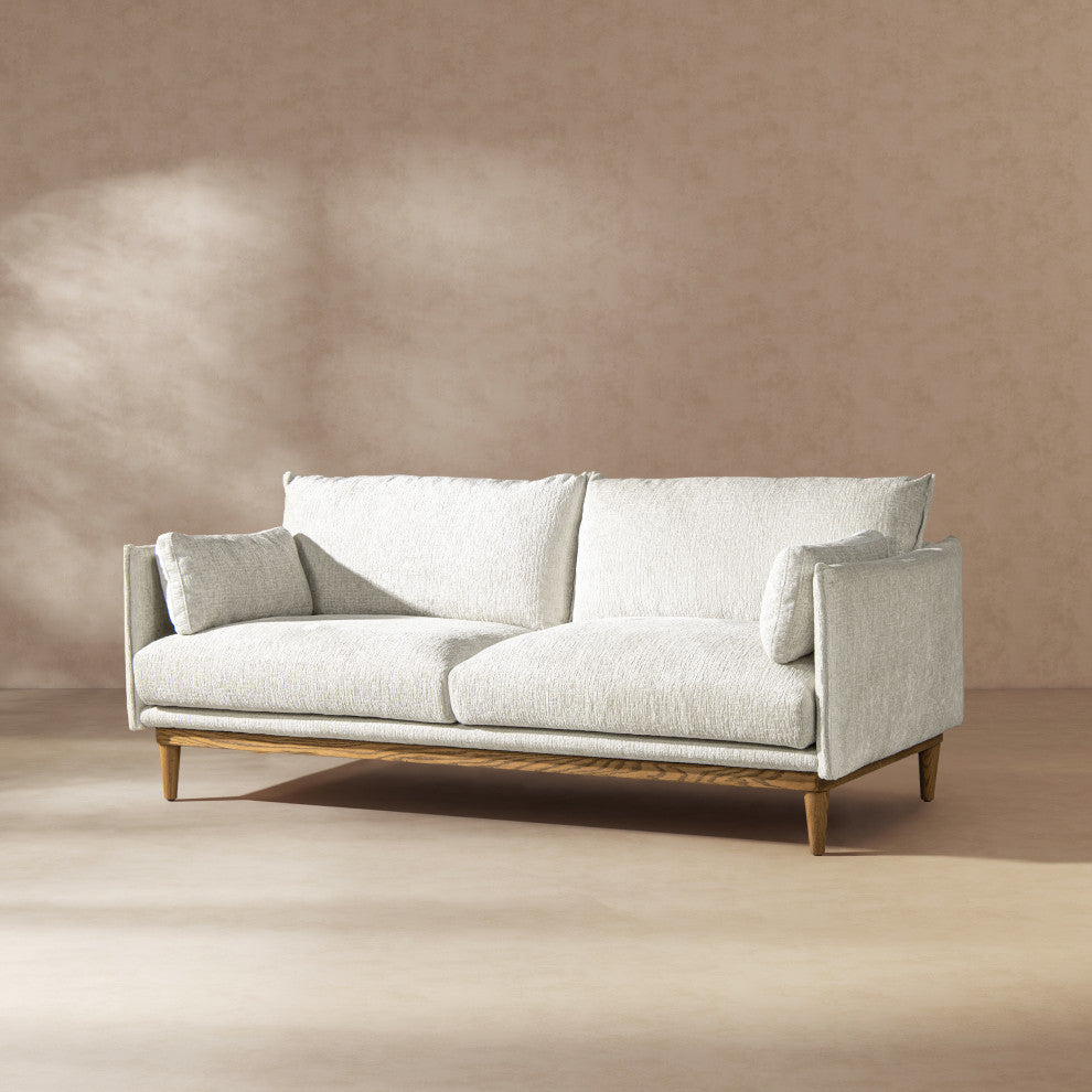 Haven 83" Oak Wood Flange Arm Sofa, Marled Gray Chenille