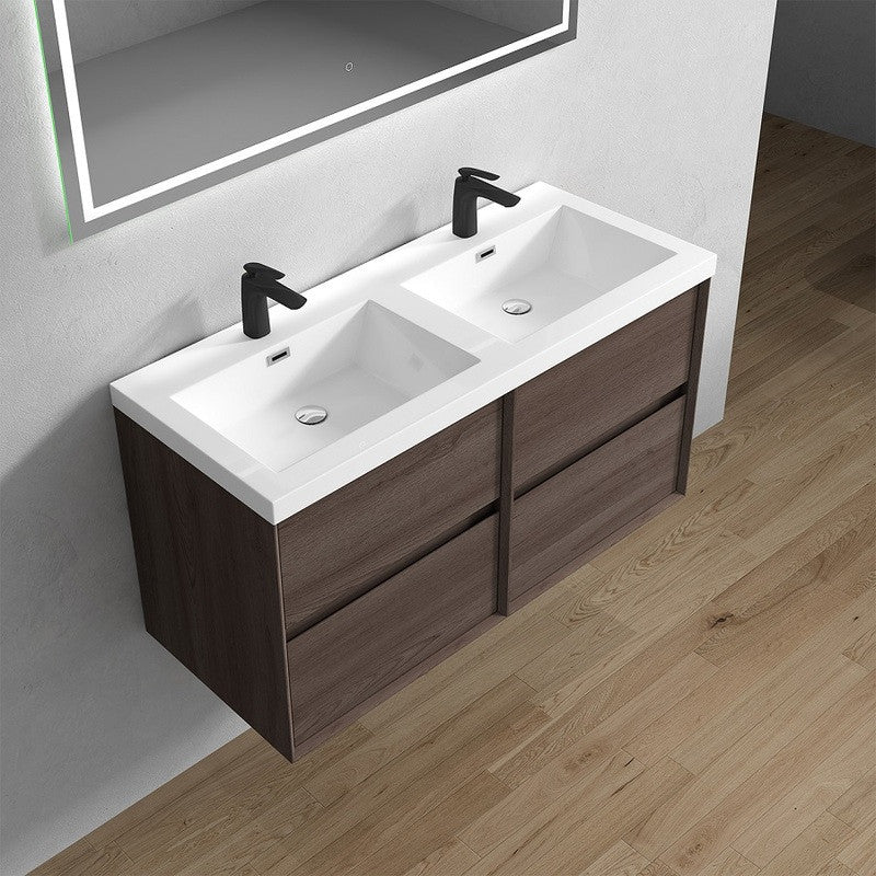 Ashley 48'' Floating Vanity, Acrylic Top, Double Sink, Red Oak