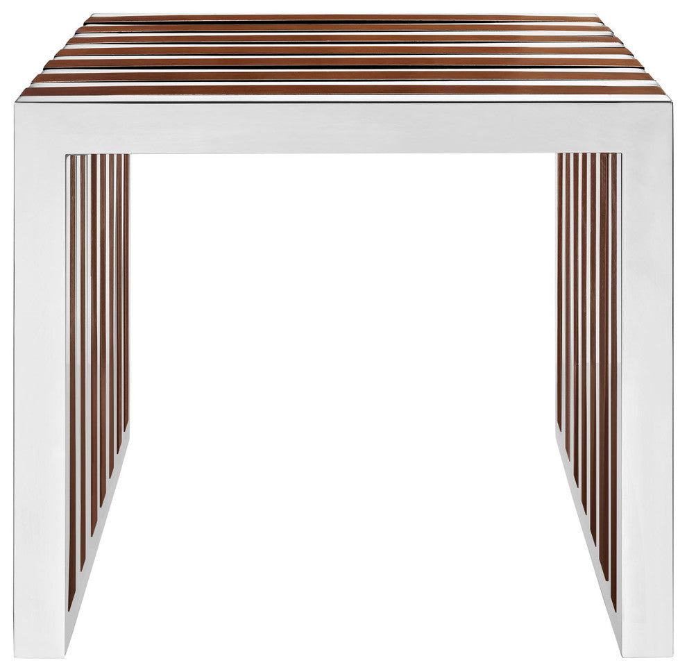 Modern Contemporary Wood Bench, Walnut Metal