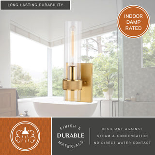 Bari 13"H Wall Sconce Light Fixture With Clear Glass, Satin Brass