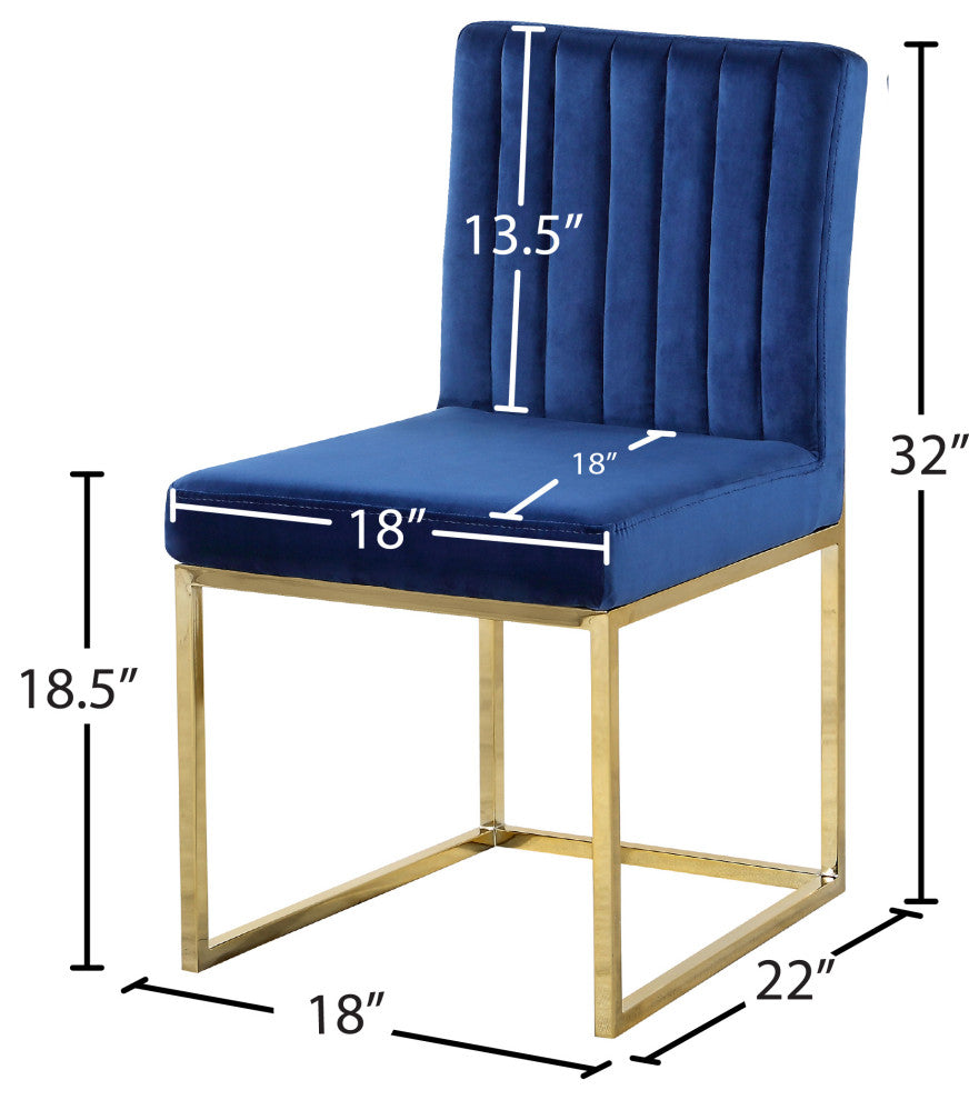 Giselle Velvet Dining Chairs, Set of 2, Navy, Gold Base
