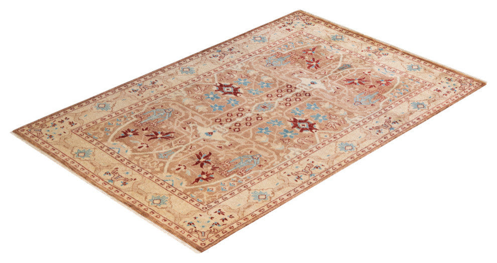 Eclectic, One-of-a-Kind Hand-Knotted Area Rug Yellow, 4'1"x6'2"
