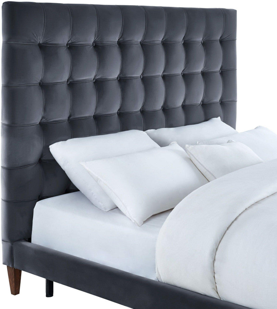 Eden Gray Velvet Bed, Queen