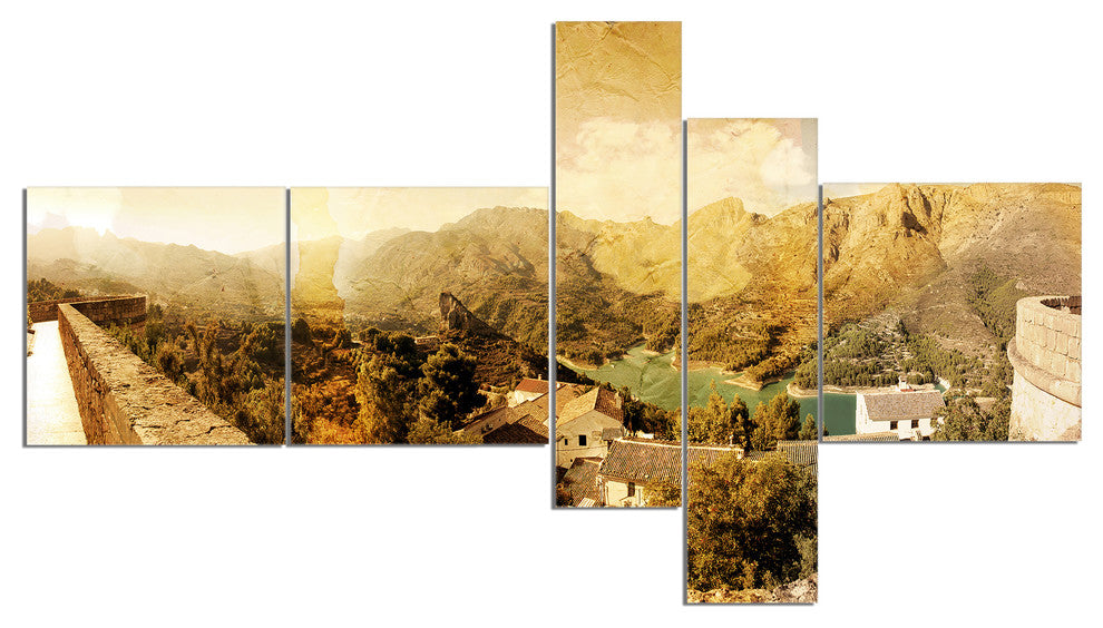 Mountain and Lofty Lake, Landscape Photo Canvas Art Print, 60"x32", 5 panels