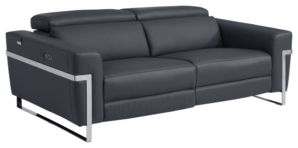 Prato Genuine Italian Leather Modern Sofa and Loveseat, Dark Gray
