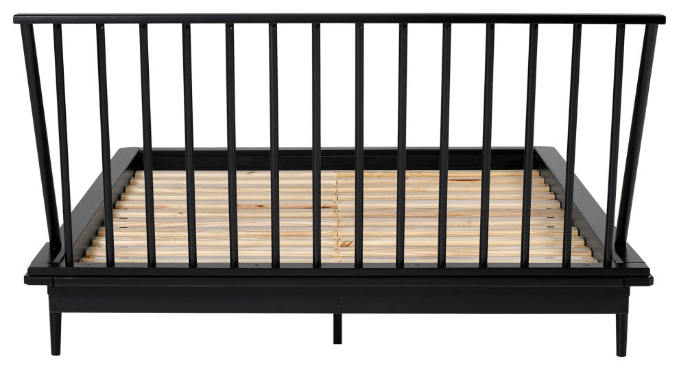 Modern Wood Queen Spindle Bed, Black