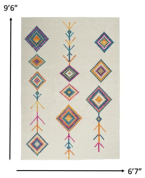7' X 10' Ivory Geometric Berber Area Rug