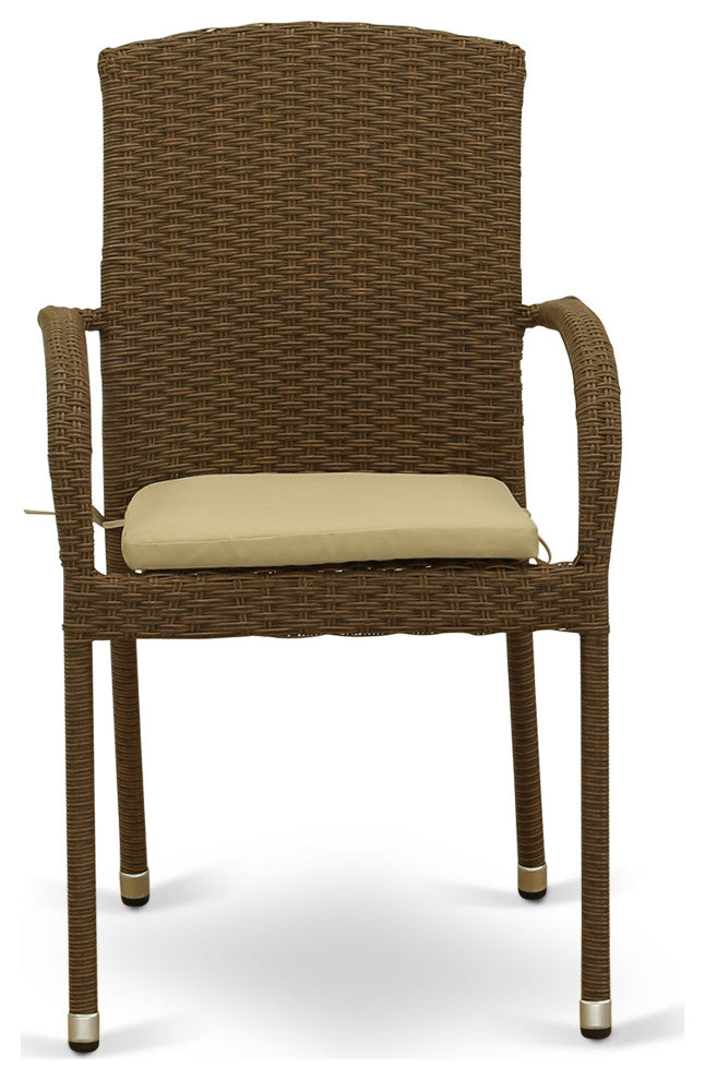 Jubi Patio Chair With Cushion, Brown Wicker, And Beige Cushion - Set Of 2