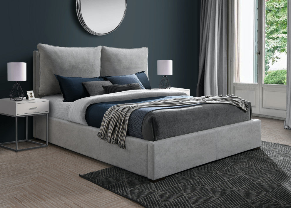 Misha Polyester Fabric Upholstered Bed, Gray, King