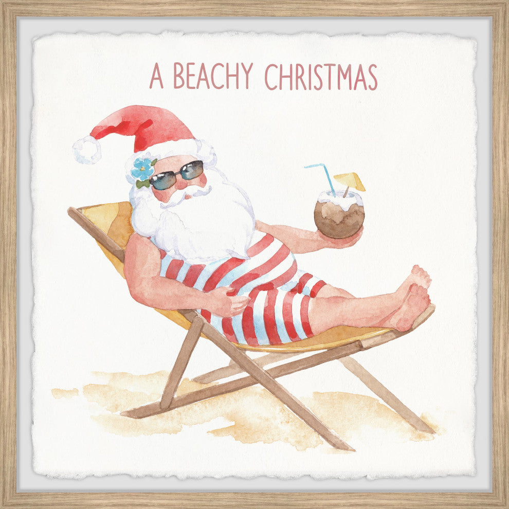 "Santa on the Beach" Framed Painting Print, 12x12