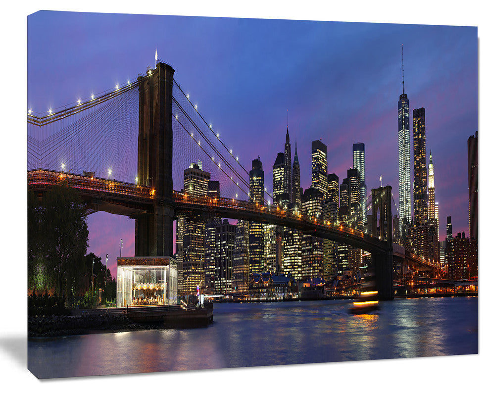 Brooklyn Bridge and Manhattan at sunset, Extra Large Canvas Art Print, 60"x28"