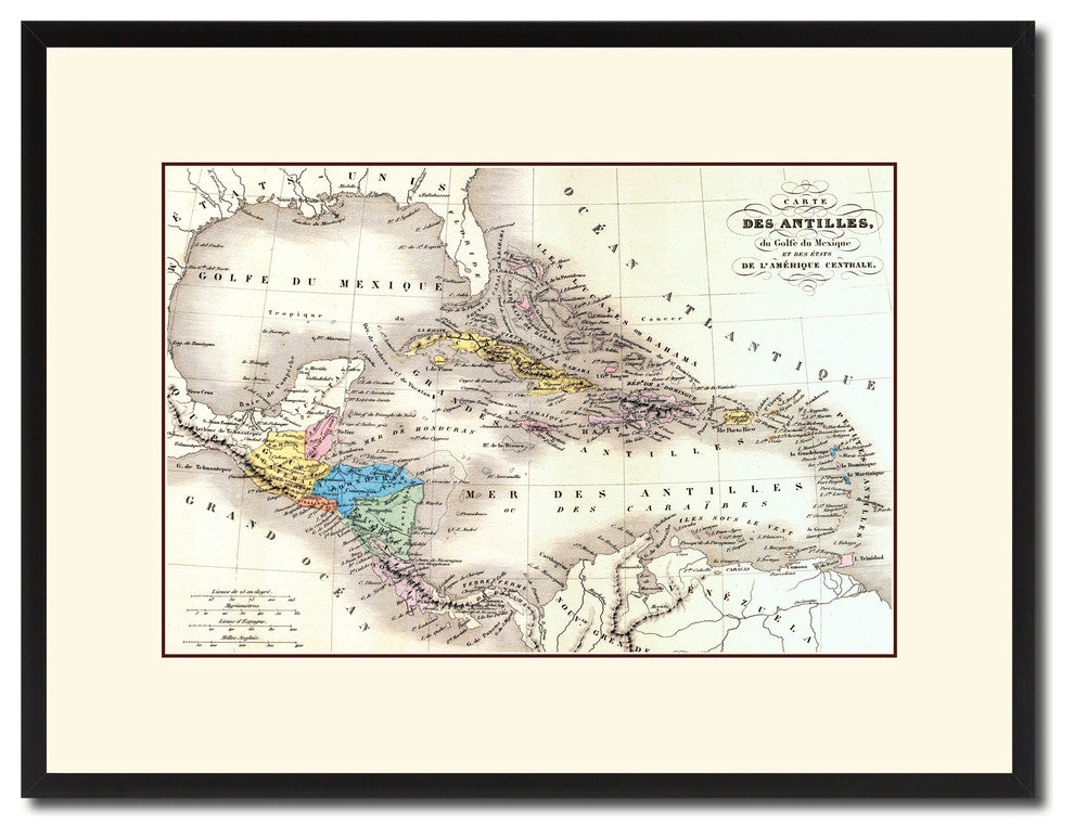 West Indies Caribbean Vintage Antique Map Wall Art, 16"x21"