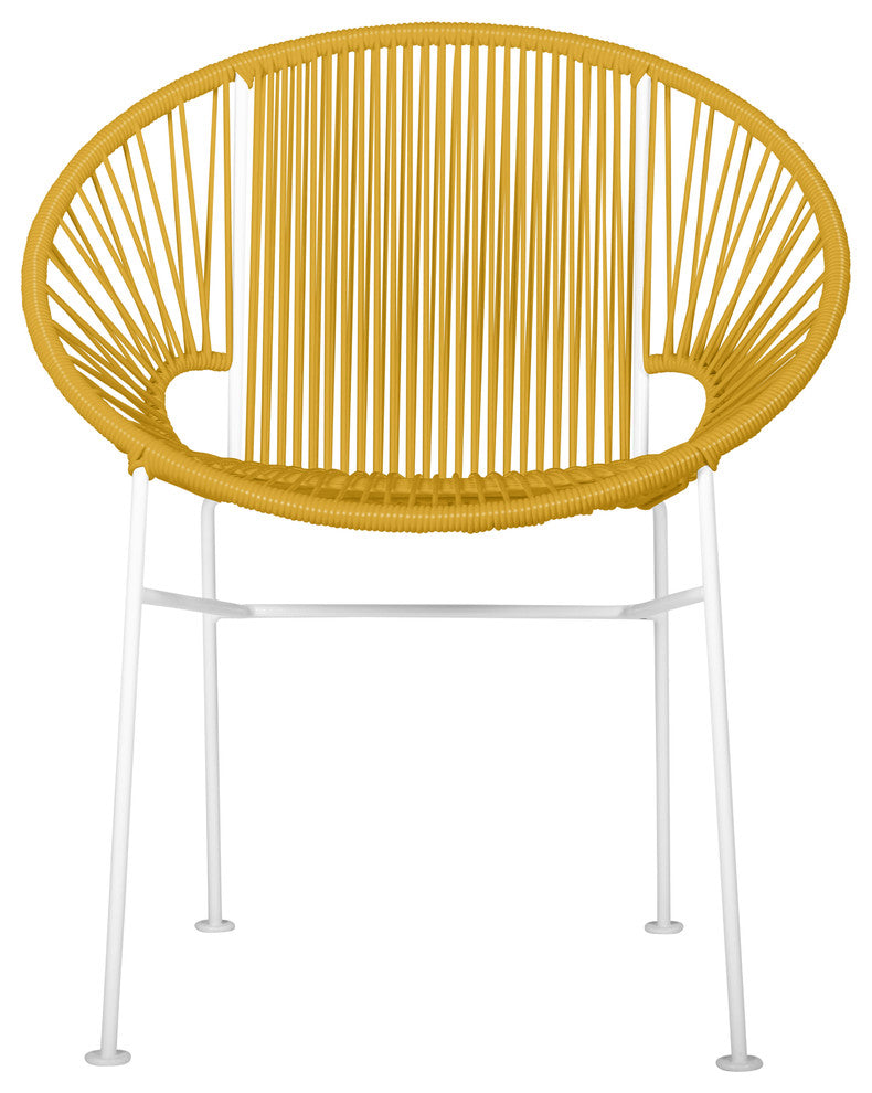 Concha Indoor/Outdoor Handmade Dining Chair, Gold Weave, White Frame
