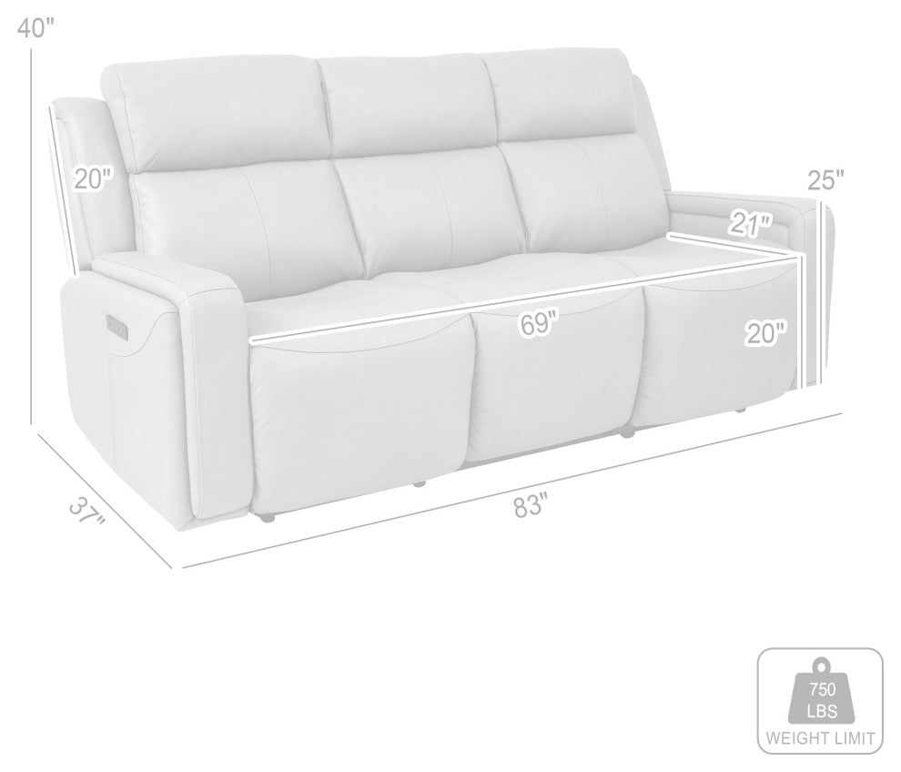 Claude Dual Power Reclining Sofa, Light Gray Genuine Leather