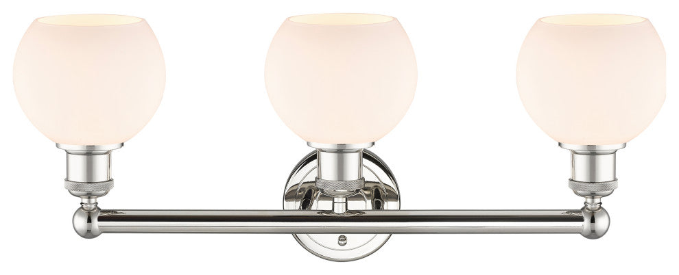 Athens 3-Light 24" Bath Vanity Light, Polished Nickel, Matte White