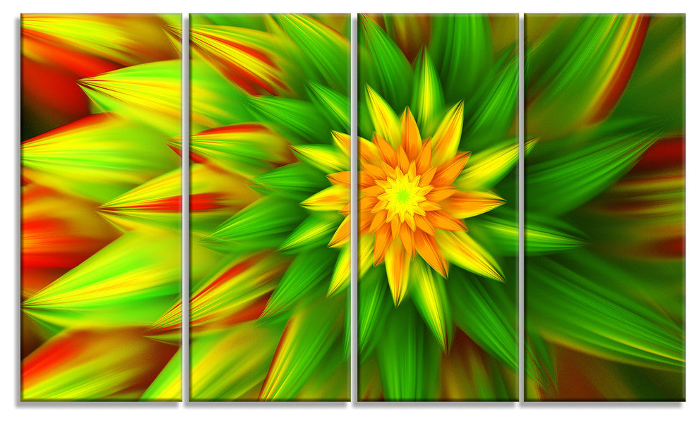 Amazing Dance of Green Petals, Floral Canvas Art Print, 48"x28", 4 Panels