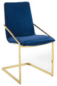 Velvet Dining Chair, Karina Pierre Side Chair, Glam Gold Guest Chair, Blue
