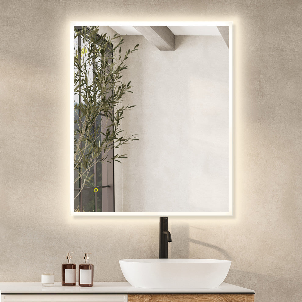 Aurora Framelesss Anti-Fog Dimmable LED Lighted Wall Mirror, No Frame, 36"