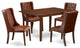 5Pc Dining Set, 1 Butterfly Leaf Table, 4 Brown Chairs, Back, Mahogany Finish